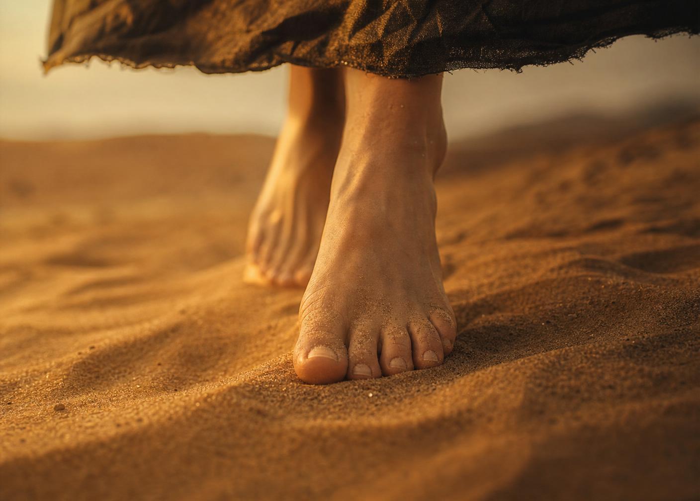 Bare feet on warm desert sand